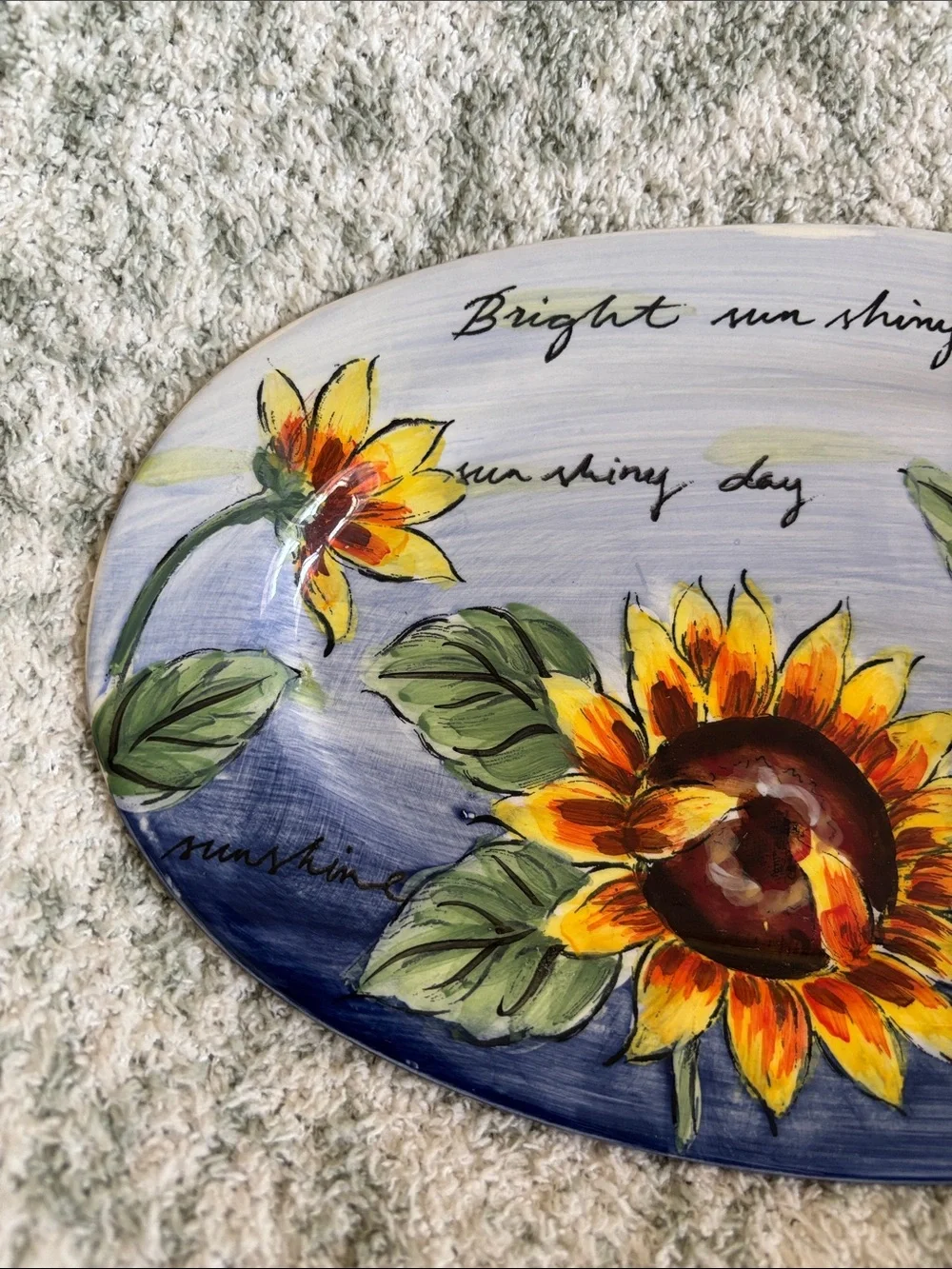 Hand-Painted Ceramic Sunflower Oval Serving Platter NWT 11.5x7”